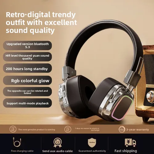 Head-mounted Trendy 5.3 Wireless Bluetooth Luminous Headphones HIFI Heavy Bass Universal For Mobile Phones And Computers_voghion.com