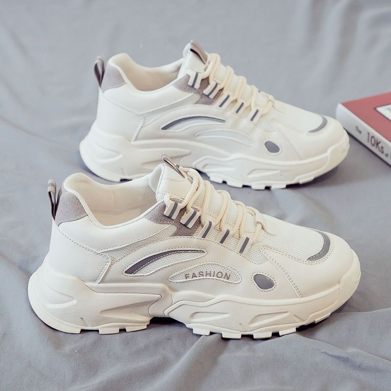 2024 Primavera Nova Malha Respirável Edição Coreana Versátil Pequeno Branco Masculino Esportes Pai Sapatos Da Moda_voghion.com