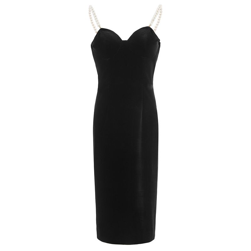 Figurbetontes Samtkleid mit Trägern – Elegantes rückenfreies Midikleid mit V-Ausschnitt für Damen, dehnbare und schmeichelhafte Passform, Party- und Abendgarderobe​_voghion.com