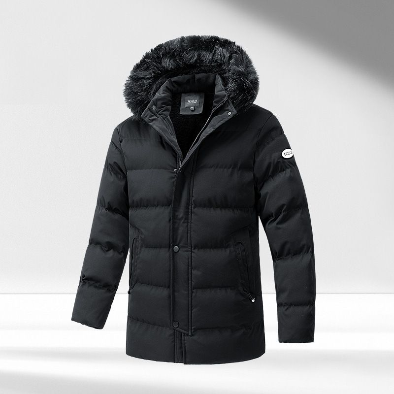 Lange Pufferjacke mit Kapuze und Kunstpelzbesatz für Herren, warmer Wintermantel mit Baumwollfüllung, übergroßer Streetwear-Parka für Freizeit und Outdoor_voghion.com