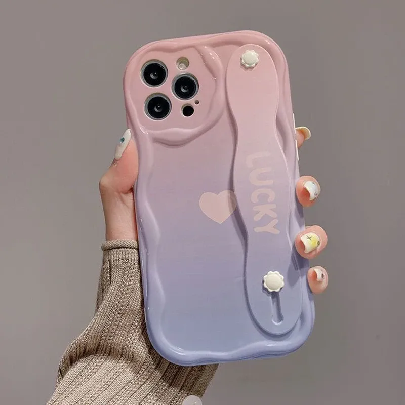 Custodia con cinturino da polso color crema per Huawei Honor X8c X7c X5b X6b X7a X8a X8b X7b con supporto per telefono a forma di cuore e custodia in TPU morbido_voghion.com