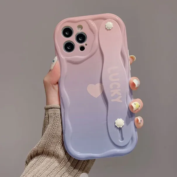 Custodia con cinturino da polso color crema per Huawei Honor X8c X7c X5b X6b X7a X8a X8b X7b con supporto per telefono a forma di cuore e custodia in TPU morbido_voghion.com