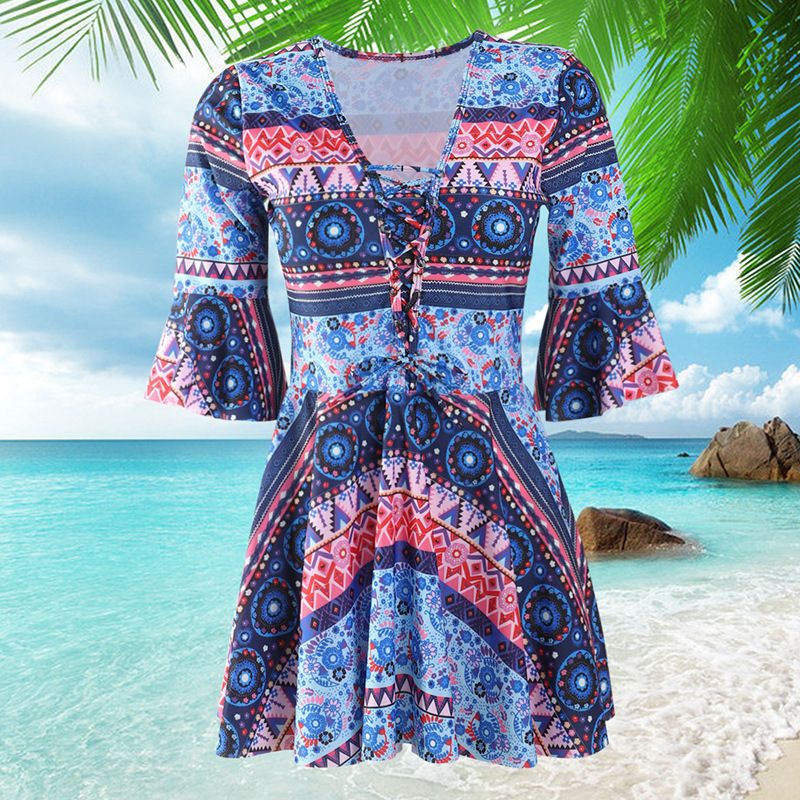 2025 Swimsuit Two-Piece Skirt Style Printed Plus Size New Swimwear_voghion.com