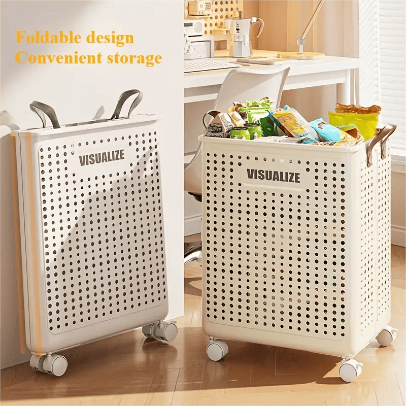 "Spacious" Collapsible Medium-Large Ceramic White Laundry Basket With No Lid - Leather, Hand Wash, Solid Color, Multifunctional Portable Hamper With Wheels, Ideal For Bathroom And Balcony Storage_voghion.com