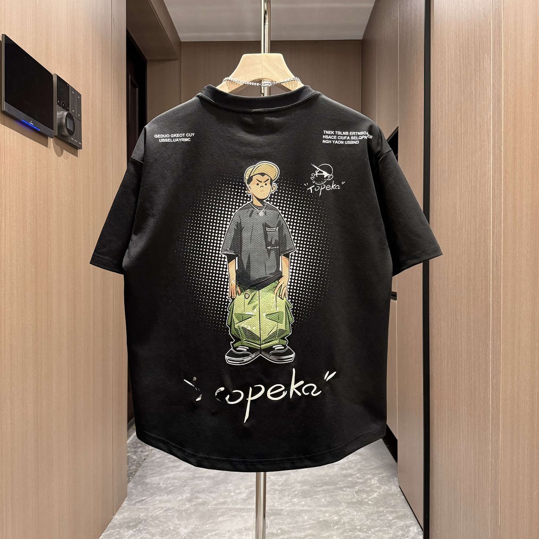 Herrenbekleidung Sommer Neue Kurzarm-Jugendoberteile Locker Gebogen Vielseitig Dreidimensionale Schäumende Stickerei Kurzarm-T-Shirts Für Männer_voghion.com