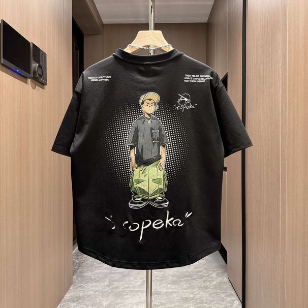 Herrenbekleidung Sommer Neue Kurzarm-Jugendoberteile Locker Gebogen Vielseitig Dreidimensionale Schäumende Stickerei Kurzarm-T-Shirts Für Männer_voghion.com