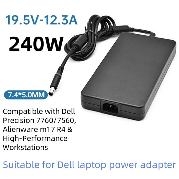 Adaptador de energia de 240 W para laptops Dell, carregador de 19,5 V e 12,3 A com ponta de 7,4 x 5,0 mm, compatível com Dell Precision 7760/7560, Alienware M17 R4_voghion.com