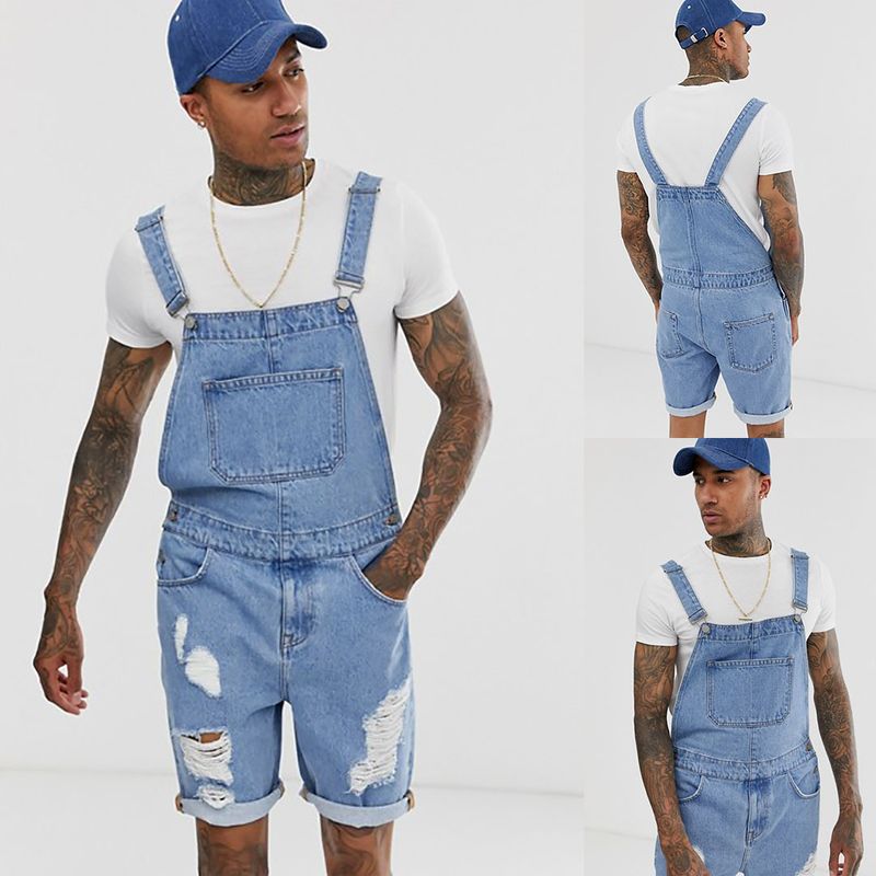 Men's Clothing Retro Men's Denim Ripped Jumpsuit Overalls Overalls_voghion.com