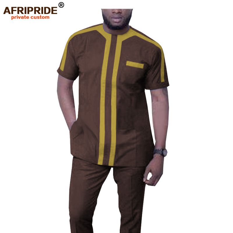 Herrkläder Afrikanska nationella tryck batik bomull herr casual set_voghion.com