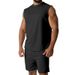 New Summer Sleeveless Sports Suit Casual Thin Top Solid Color Vest Two-Piece Set For Men_voghion.com