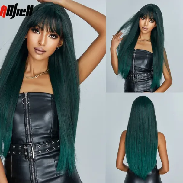 Karštai parduodamas mėlynas ilgas tiesus sintetinis perukas su kirpčiukais, mišrios pilkos pelenų blondinės spalvos, „Cosplay Lolita“ perukas moterims, skirtas vakarėliams, aukštos temperatūros pluoštui._voghion.com