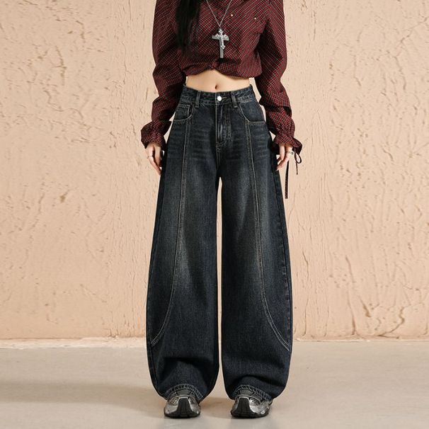 Y2k 2000er-Jahre-Kleidung, Retro-Jeans mit gebogenem weitem Bein für Damen, neue hoch taillierte Hose mit geradem Bein zum Anheben der Gesäßjeans_voghion.com