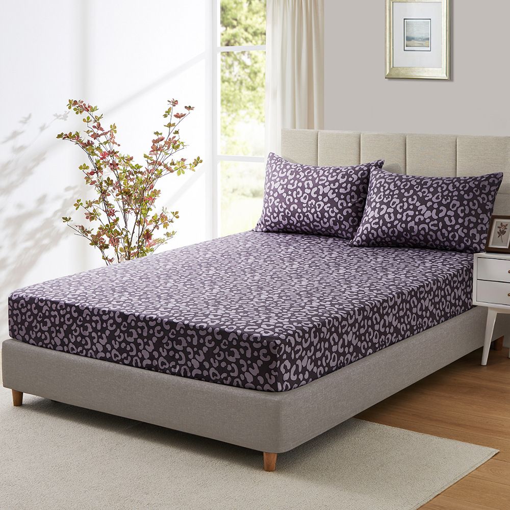 Purple Leopard Print Fitted Sheet - 3D Printed Polyester Bed Cover With Elastic Edges, Soft & Stylish, Fits Twin/Twin XL/Full/Queen/King Mattresses_voghion.com