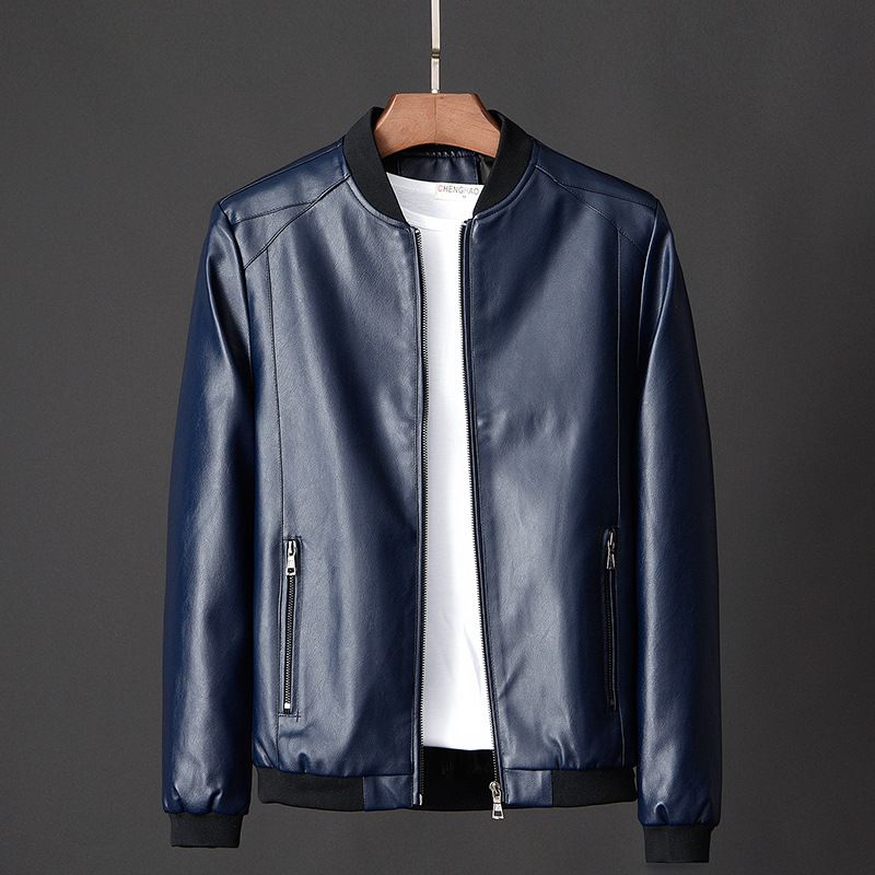 Men's Clothing Stand Collar Leather Jacket - Plus Size Biker Style | Autumn Fashion Outerwear_voghion.com