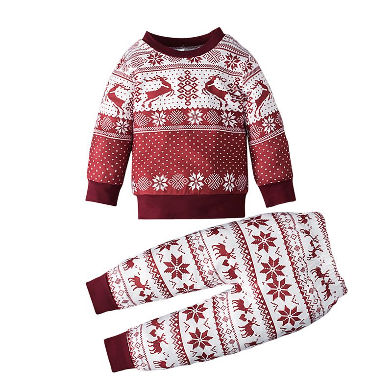 Boys And Girls Autumn Winter Christmas Long Sleeve Cartoon T-shirt Top + Printed Trousers_voghion.com