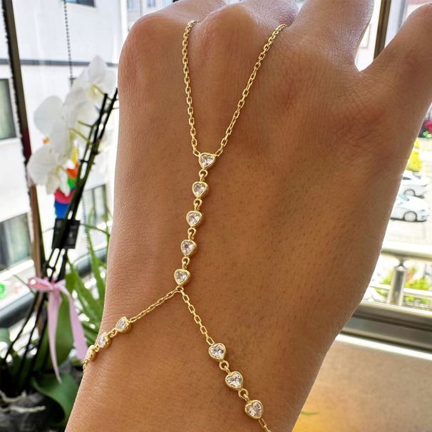 Nuovo braccialetto a forma di cuore per le donne, stile bohémien, semplice e di tendenza, con catena posteriore in strass._voghion.com