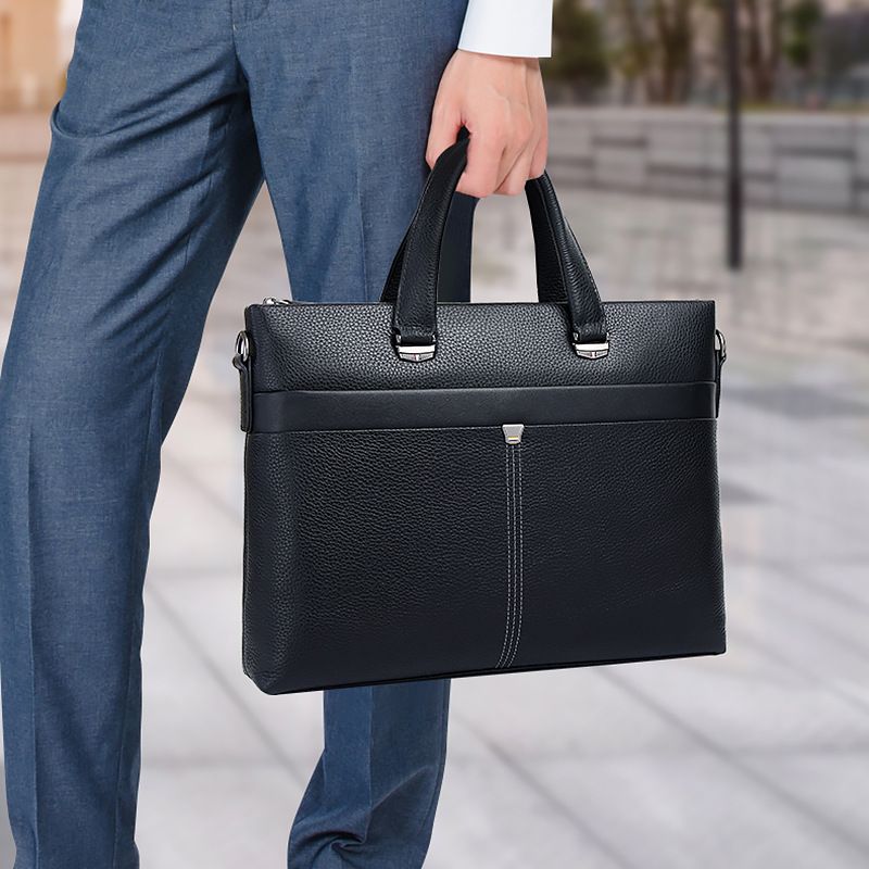 Sacs pour hommes, porte-documents, porte-documents d'affaires pour hommes, sac en cuir véritable, grande capacité, portable, sac à bandoulière simple pour ordinateur portable_voghion.com