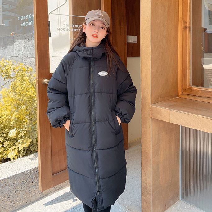 Korean-Inspired Longline Puffer Coat – Slim Fit Hooded Winter Parka With Quilted Insulation (Black, S-XL)_voghion.com