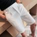 Summer new men's casual belt contrasting colors fashionable versatile Neapolitan style slim-fitting white shorts_voghion.com
