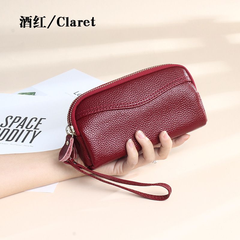 Neu Echtes Leder Lange Brieftasche Mode Telefon Tasche Doppel-reißverschluss Große Kapazität_voghion.com