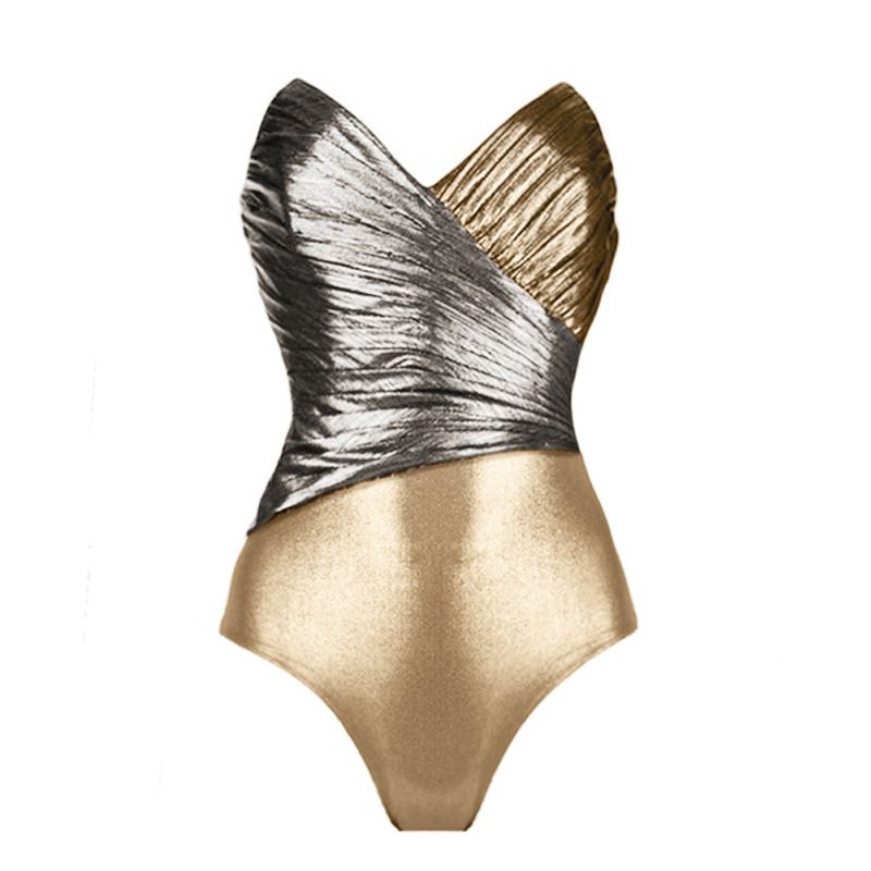 Women's one-piece swimsuit sexy hollow contrast color stitching swimsuit and umbrella skirt suit for women_voghion.com