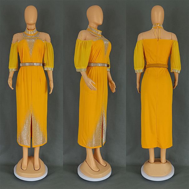 Dameskleding Mode Woon-werkverkeer Heup gewikkelde splitjurk Sexy Hot Dia met riem_voghion.com