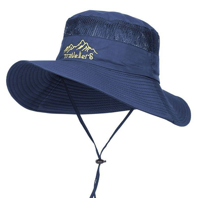 Gorra de pescador con bordado de verano para hombre, transpirable, de ala ancha, anti-UV, ideal para montañismo y pesca al aire libre._voghion.com