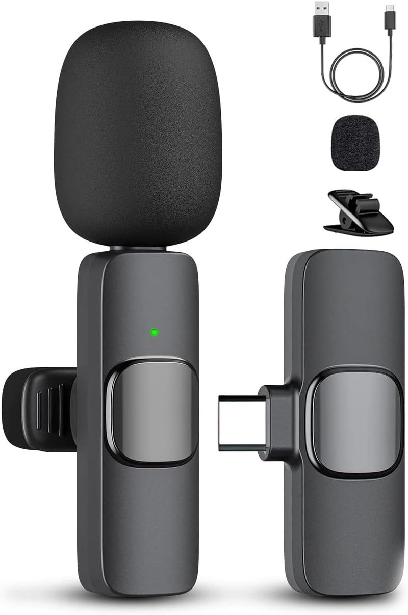 Microphone Lavalier sans fil pour iPhone iPad, micro à pince omnidirectionnel sans fil, microphone plug-play pour interview vidéo podcast vlog YouTube_voghion.com