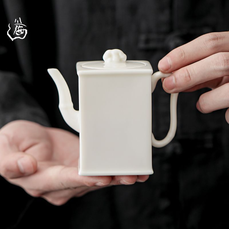 Teiera in porcellana bianca Dehua quadrata Yangzhi Jade, set da Kung Fu per la preparazione del tè in ceramica, fatta a mano, nuova_voghion.com