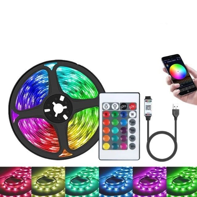 ​5050 RGB LED Strip Lights With 24-Key Bluetooth Remote, USB-Powered Self-Adhesive Backlight For TV, Gaming & Home Decoration​_voghion.com