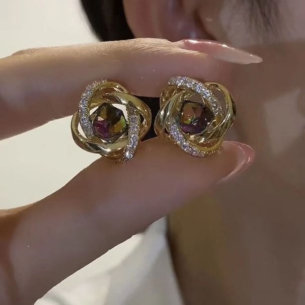 Dameøredobber Tide lyse farger zirkonøredobber tunge svingete metallvindøredobber høykvalitets lette luksus moteøredobber_voghion.com