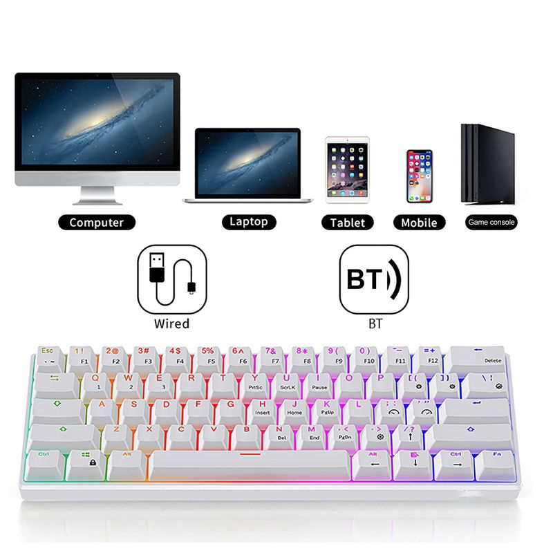 Farfi RK61 Desk Keyboard Sensitive Low Latency Ergonomic Wired Bluetooth-compatible Gaming Mechanical Keyboard For Office_voghion.com