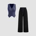 Damenbekleidung, einfarbige Strickweste mit Knöpfen und V-Ausschnitt + Hose mit weitem Bein und hoher Taille, modische, lässige, gerade Hose_voghion.com