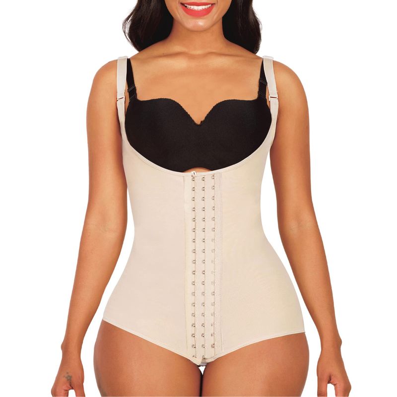 Body modellante a vita alta con triplo gancio e rete per donna – Dimagrante post-parto, solleva i glutei, comfort senza cuciture (nero/beige, S-XXXL)_voghion.com
