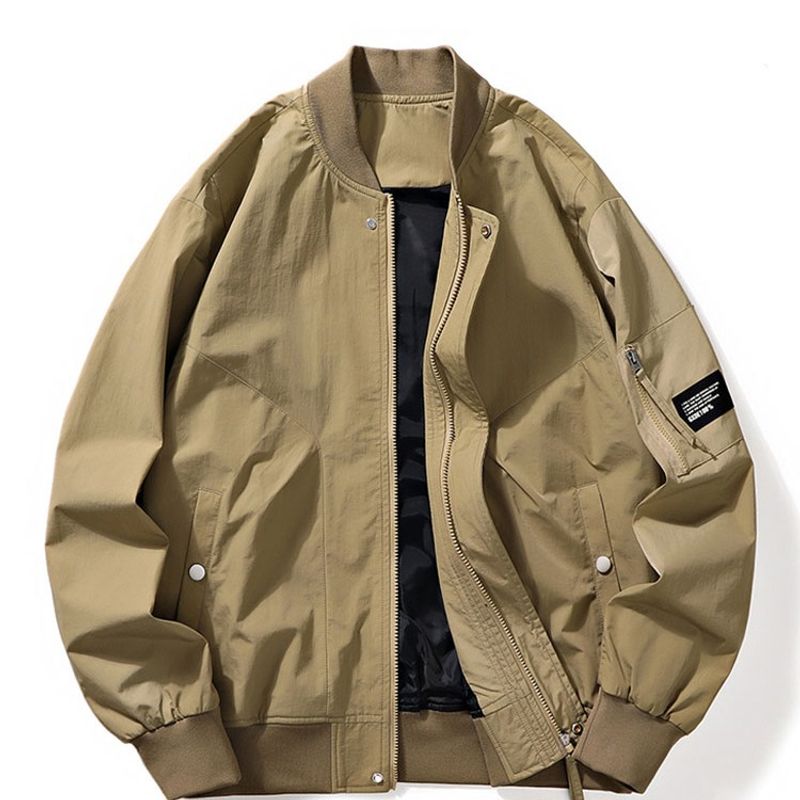 Frühling und Herbst Neue Herren Fliegerjacke Lose Multi Pocket Arbeitskleidung Lässige Stehkragen Jacke Mantel Trendy_voghion.com