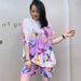 Women's loose short-sleeved shorts two-piece pants suit printed sweater _voghion.com