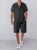 2023 Summer New Men's Solid Color Casual Short Sleeve T-Shirt And Shorts Set_voghion.com