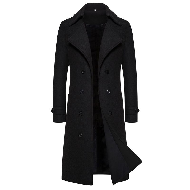 Herbst und Winter Langer Zweireiher Windbreaker Herren Slim Wollmantel für Männer_voghion.com