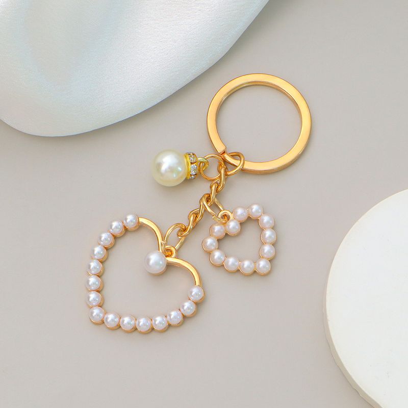 Portachiavi con ciondolo a forma di cuore con perla e numero 5, in lega, per borsa, fai da te, accessori per zaino, per donne_voghion.com