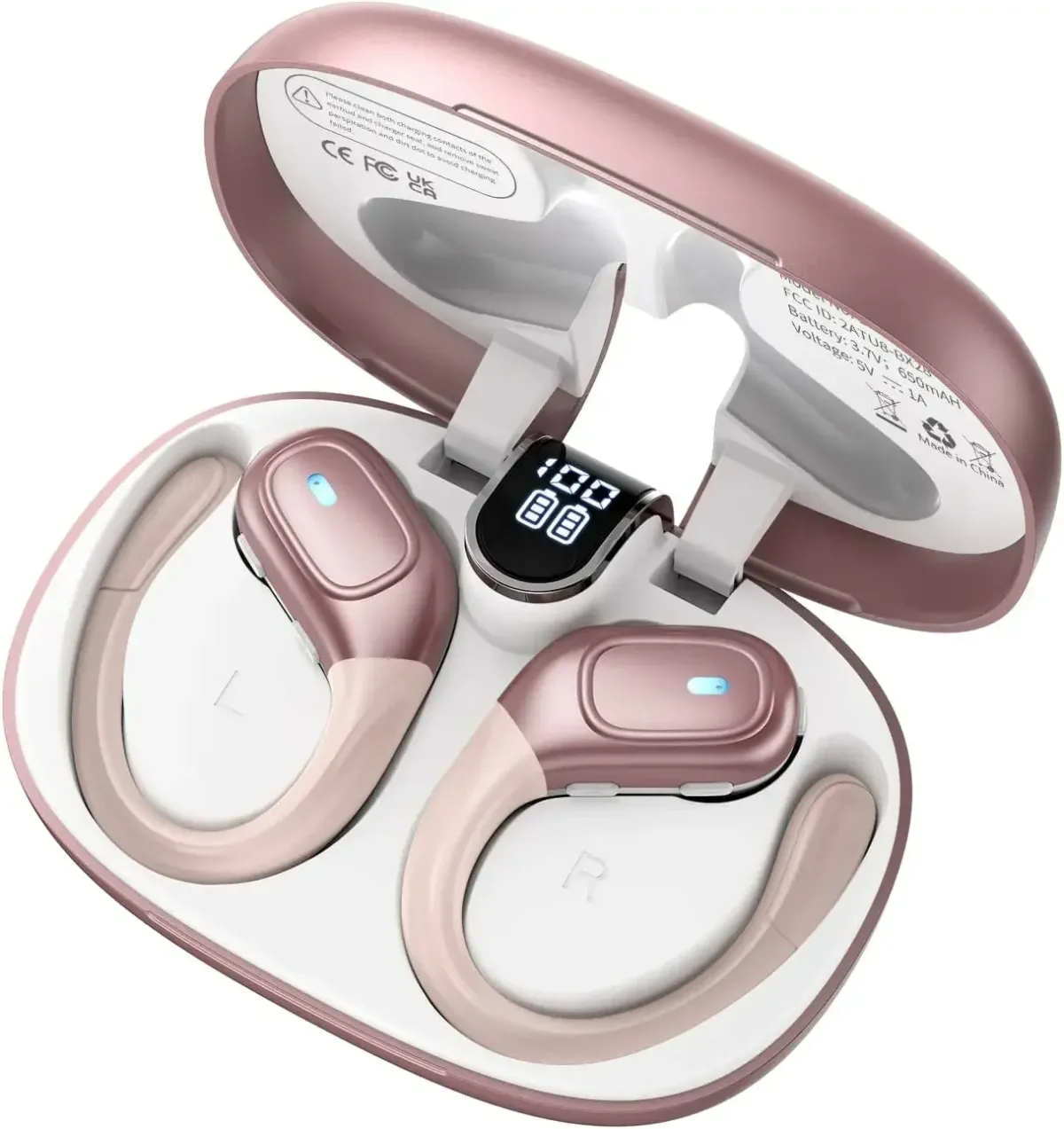 Cuffie sportive Bluetooth 5.3 con impugnatura IPX7 impermeabili, wireless, 75 ore, display LED, pulsanti fisici per la corsa_voghion.com