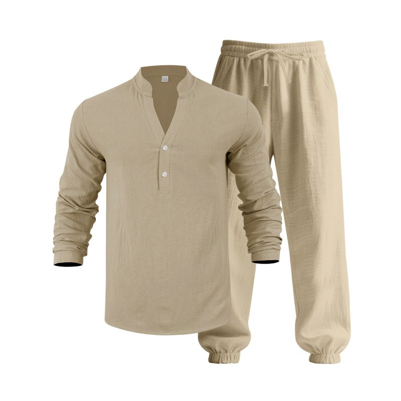 Camicia a maniche lunghe in lino casual americano autunnale, stile hawaiano, per andare a lavoro, pantaloni e tailleur_voghion.com