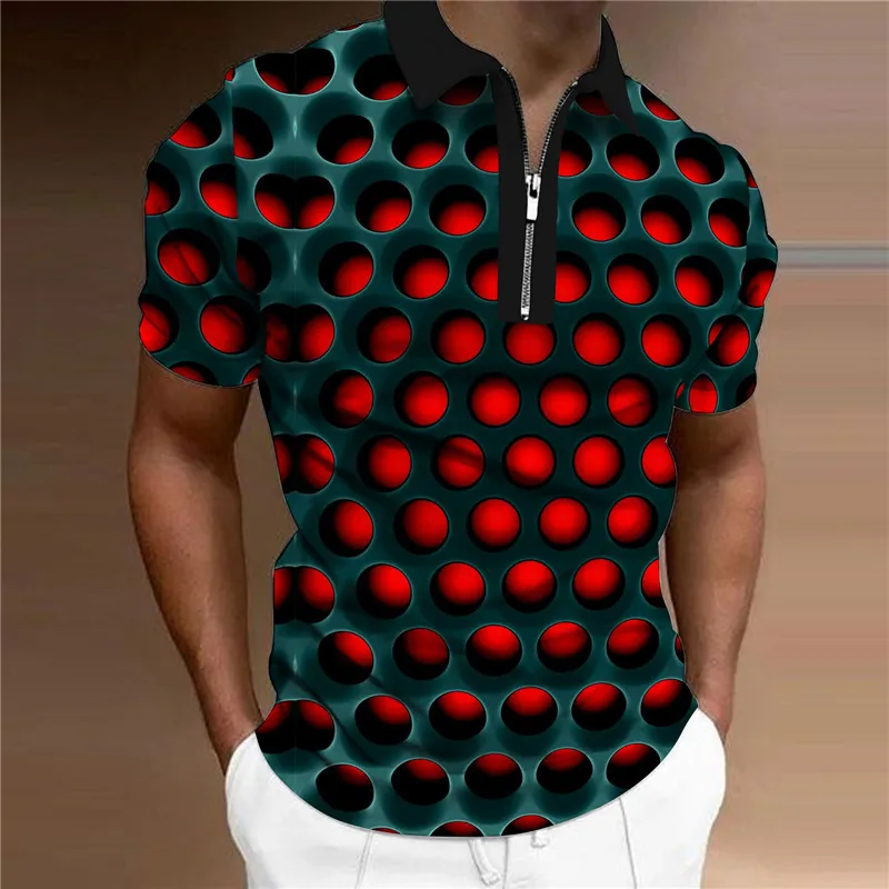 2023 Summer casual short-sleeved Polo shirt business casual lapel buckle 3D printed fashion Polo shirt men's style_voghion.com