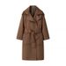 Modischer Trenchcoat aus Wildlederimitat für Damen mit Gürtel, Reverskragen, langen Ärmeln – Winter-Streetwear, lockere Passform, zweireihig, einfarbig_voghion.com