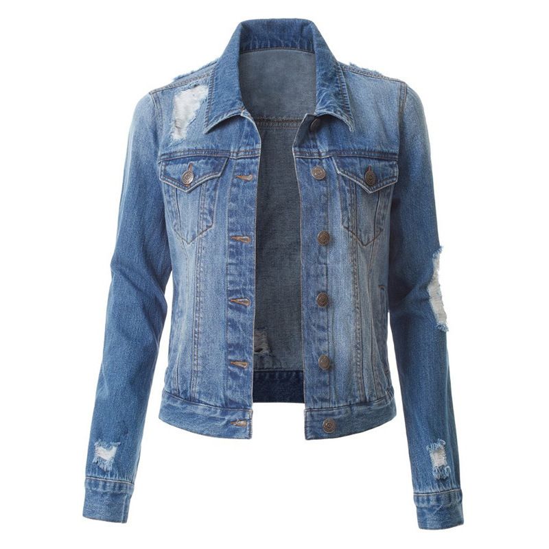 Giacca di jeans corta da donna Giacca di jeans oversize allentata casual primaverile Giacca di jeans con fori strappati Bomber vintage da donna_voghion.com