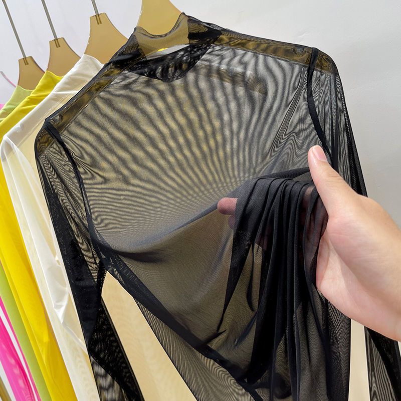 Maglietta intima trasparente ultrasottile con protezione solare per donna, maglietta interna estiva a maniche lunghe in seta ghiacciata, parte superiore trasparente a metà altezza_voghion.com