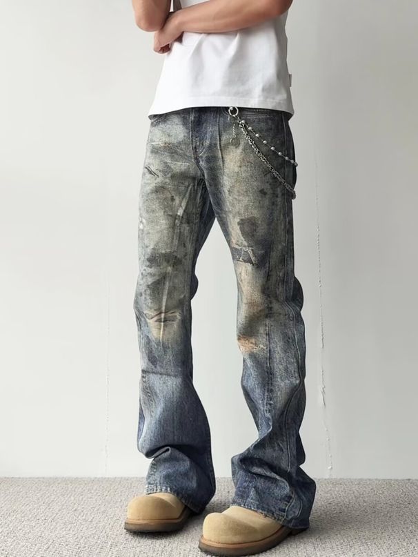 3D Printed Jeans – Digital Print Low-Rise Bootcut Denim Pants With Vintage Wash_voghion.com