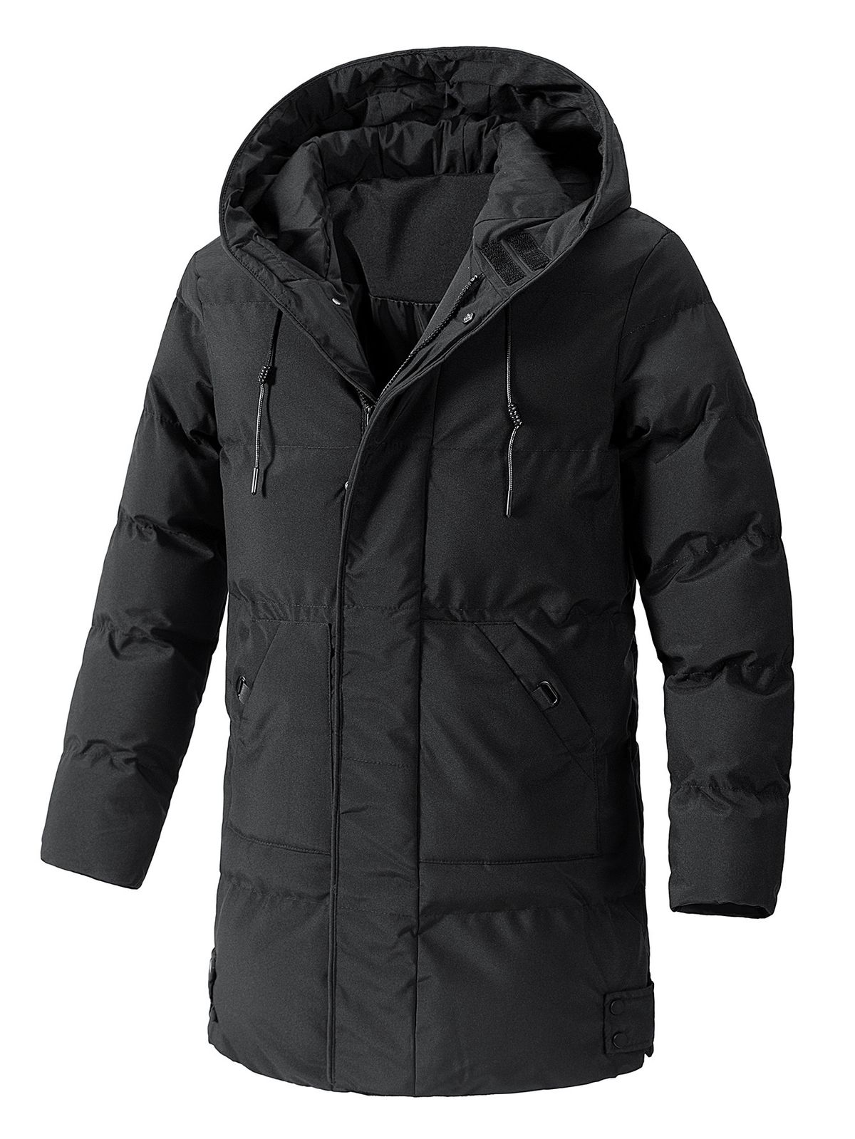 Men's Longline Hooded Puffer Jacket – Winter-Ready Polyester Fill Coat (XL-7XL, Windproof, High-Temperature Shaped, Multiple Pockets)_voghion.com