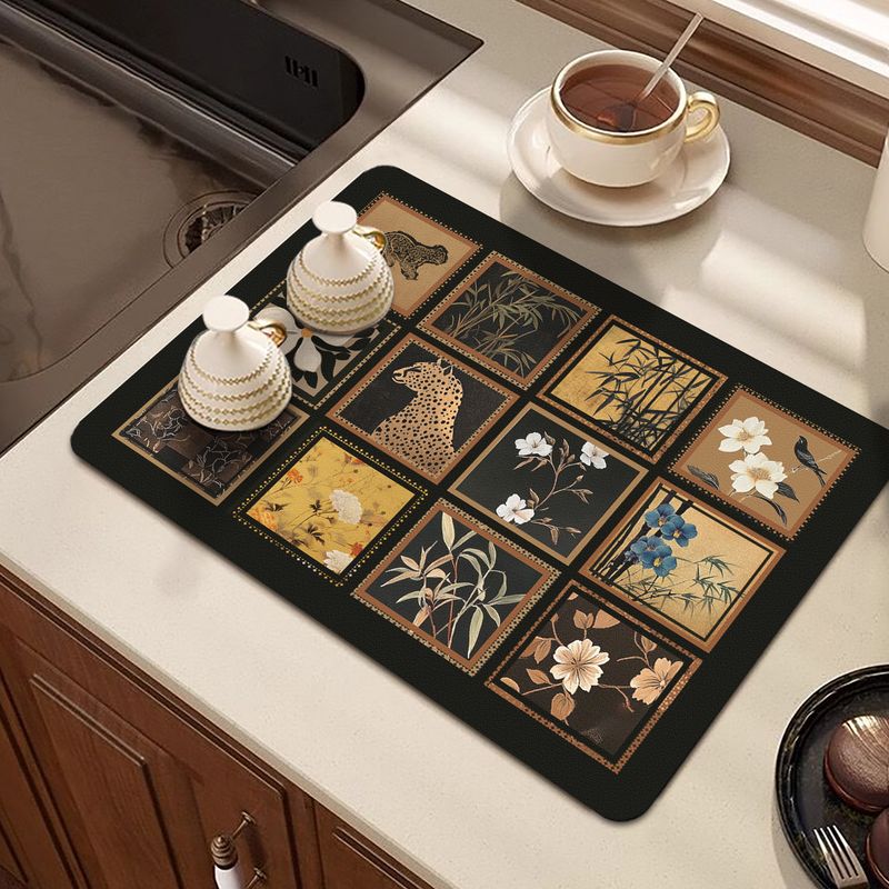 Vintage Tarzı Mutfak Lavabo Matı - Yumuşak Diyatomit Kurutma Pedi, Sıçramaya Dayanıklı, Kaymaz, Isıya Dayanıklı - Tezgah İçin Emici Damlama Tepsisi_voghion.com