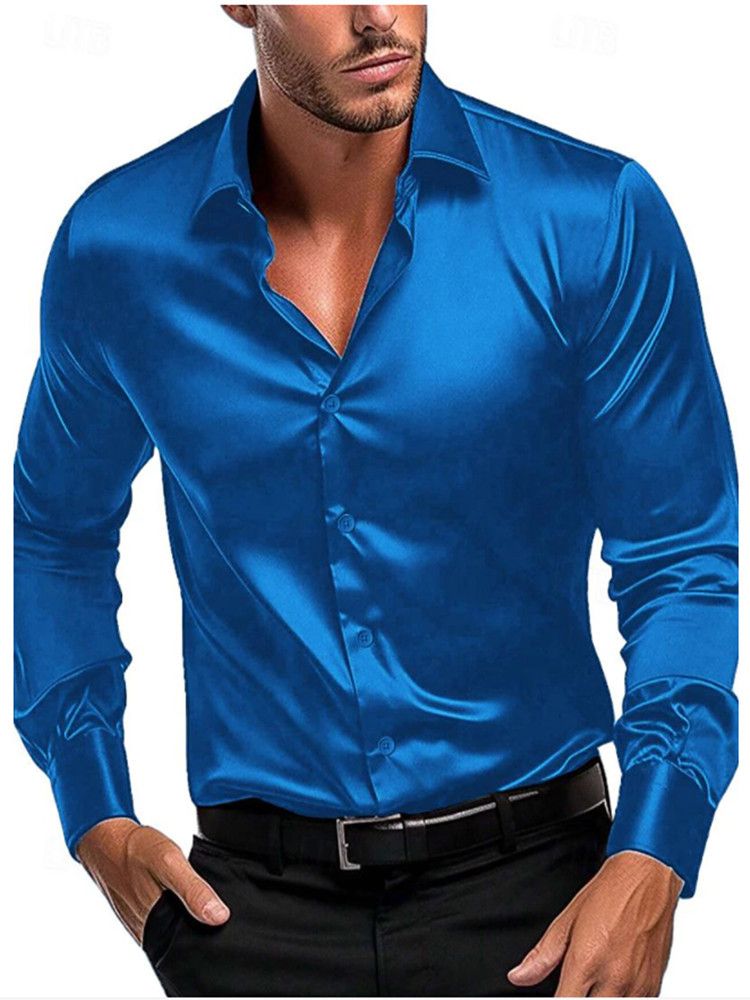 Camicia a maniche lunghe casual da uomo in tessuto liscio di seta 2024 nuova moda autunnale_voghion.com