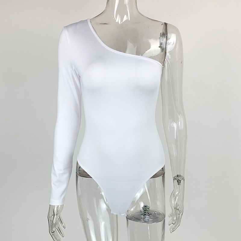 Women's spring and summer new Europe and the United States one-shoulder long-sleeved bodysuit_voghion.com